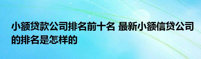 小额贷款公司排名前十，最新小额信贷公司排名如何