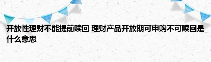 开放式理财不能提前赎回 开放期理财产品认购不可赎回意味着什么