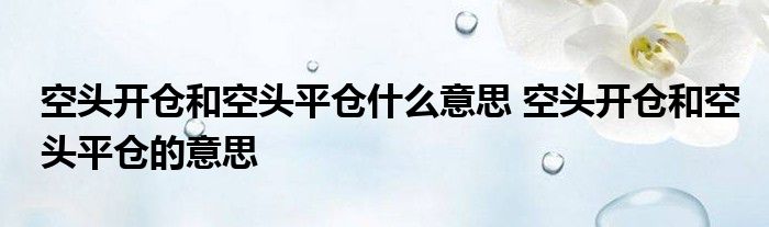 空头开仓和空头平仓是什么意思？