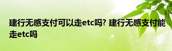 建行无感支付可走etc？etc吗