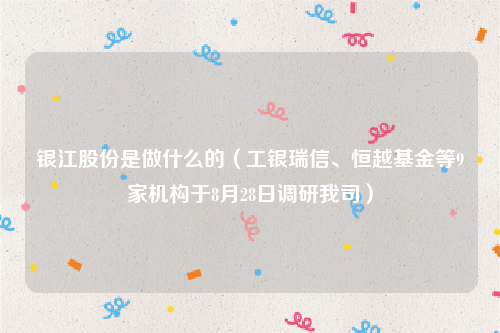 银江股份是做什么的（工银瑞信、恒越基金等9家机构于8月28日调研我司）