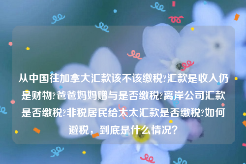 从中国往加拿大汇款该不该缴税?汇款是收入仍是财物?爸爸妈妈赠与是否缴税?离岸公司汇款是否缴税?非税居民给太太汇款是否缴税?如何避税，到底是什么情况？