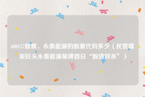 600157股票，永泰能源的股票代码多少（民营煤炭巨头永泰能源复牌首日“股债双杀”）