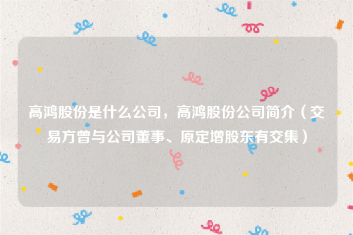 高鸿股份是什么公司，高鸿股份公司简介（交易方曾与公司董事、原定增股东有交集）