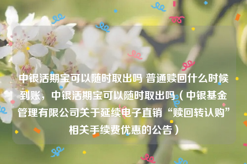 中银活期宝可以随时取出吗 普通赎回什么时候到账，中银活期宝可以随时取出吗（中银基金管理有限公司关于延续电子直销“赎回转认购”相关手续费优惠的公告）