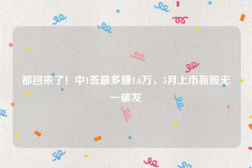 都回来了！中1签最多赚1.6万，5月上市新股无一破发