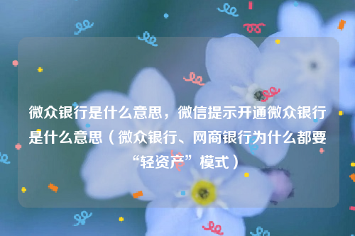 微众银行是什么意思，微信提示开通微众银行是什么意思（微众银行、网商银行为什么都要“轻资产”模式）