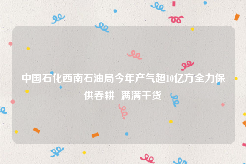 中国石化西南石油局今年产气超10亿方全力保供春耕  满满干货