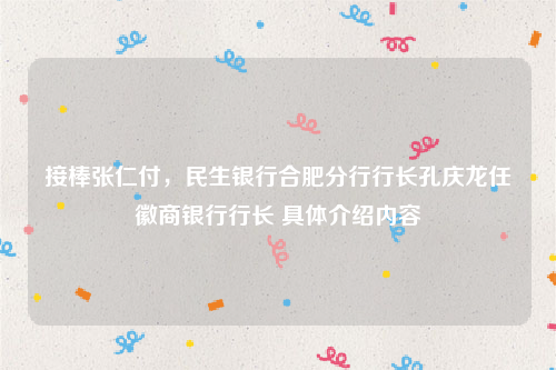 接棒张仁付，民生银行合肥分行行长孔庆龙任徽商银行行长 具体介绍内容