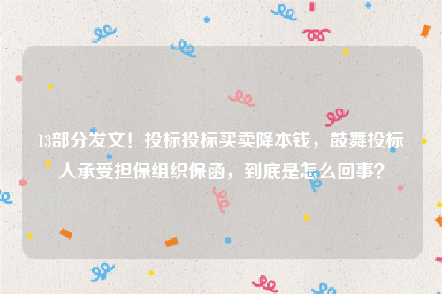 13部分发文！投标投标买卖降本钱，鼓舞投标人承受担保组织保函，到底是怎么回事？