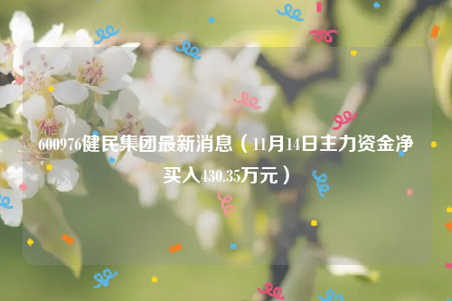 600976健民集团最新消息（11月14日主力资金净买入430.35万元）